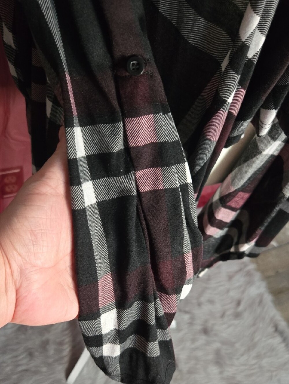 Draped Plaid Open-Front Cardigan in Black, Pink and White - Picture 6 of 6